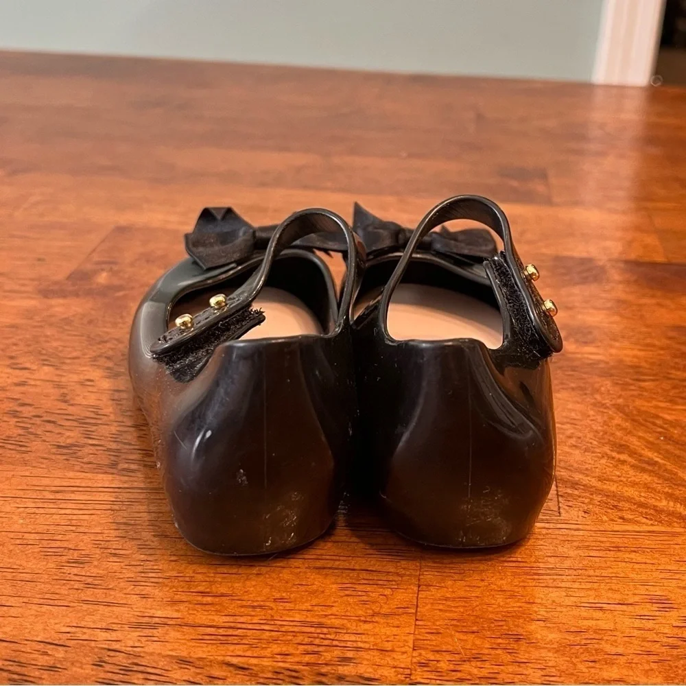 Mini Melissa girls black bow mary Jane flats size 7